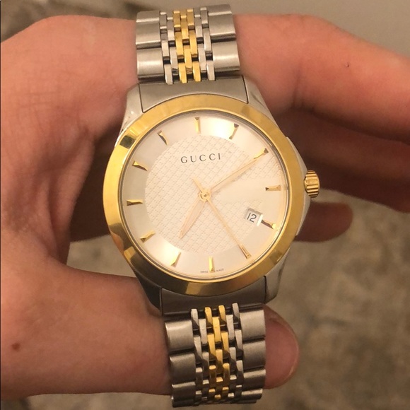Gucci G-Timeless two tone silver dial watch 38mm - Picture 1 of 1